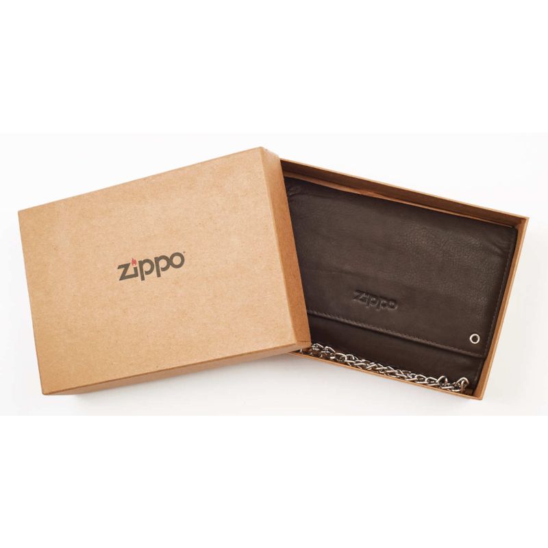 Zippo Mocha Leather Biker Wallet with Chain