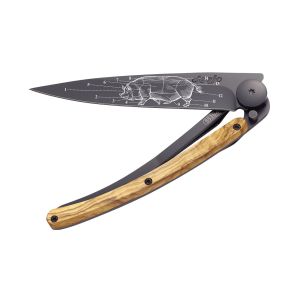 Deejo 37g Ultra Light Folding Pocket Knife with Belt Clip, Olive Wood - Prime Cuts