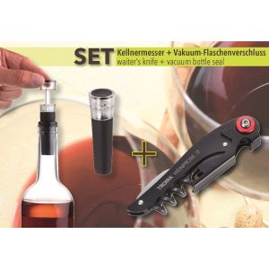 Wine Set with Professional Waiter Knife and vacuum bottle seal, Troika Wineprobe 